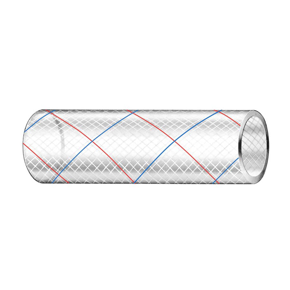 Trident Marine 162-0346 3/4" x 50' Clear Reinforced PVC Hose Tubing Red Blue Tracer