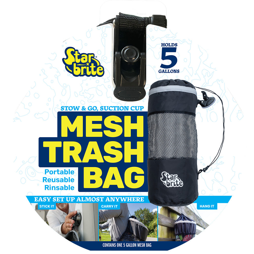Star brite 52074 Mesh Trash Bag w/Locking Suction Cup Litter Guard Cinch Tie - 5 Gallons