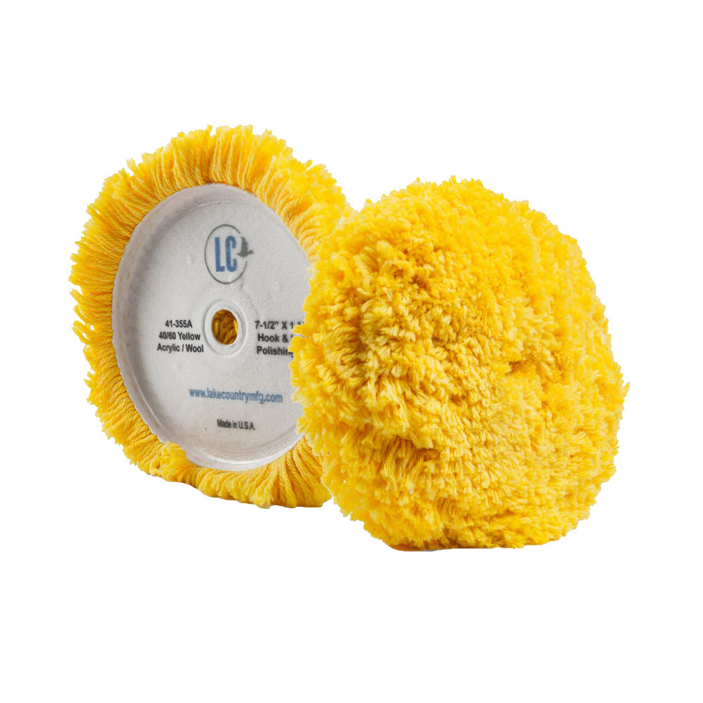 Lake Country 41-355A-LC Yellow 40/60 Unsteamed Twisted Wool/Acrylic Pad 7.5" x 1.5"