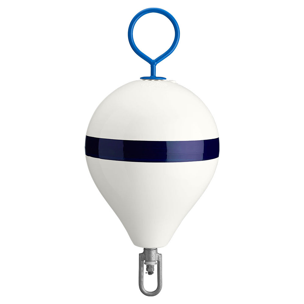 Polyform CM-2 WHT W/STR 13.5" CM Mooring Buoy w/Galvanized Iron - White Blue Stripe