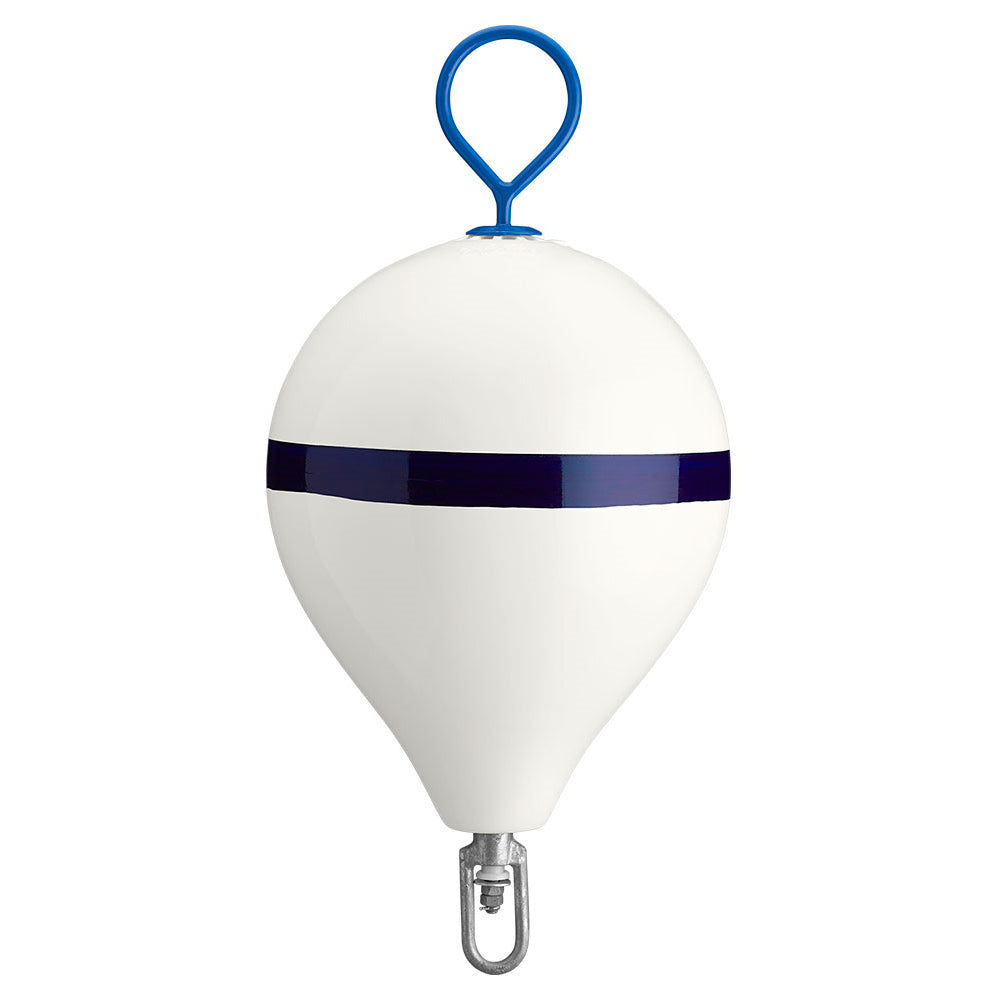 Polyform CM-3 WHITE W/STRIP 17" CM Mooring Buoy w/Galvanized Iron - White Blue Stripe
