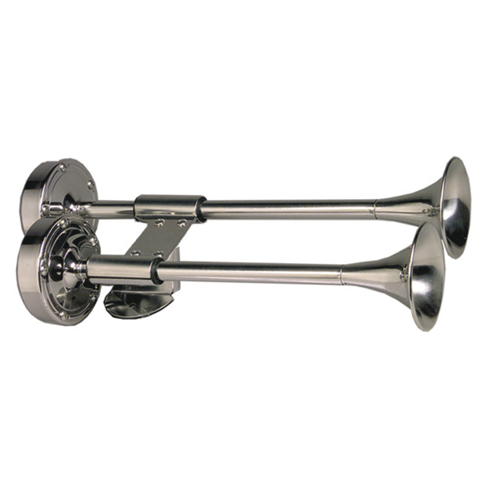Schmitt Marine 10012 Deluxe All-Stainless Shorty Dual Trumpet Horn - 12V