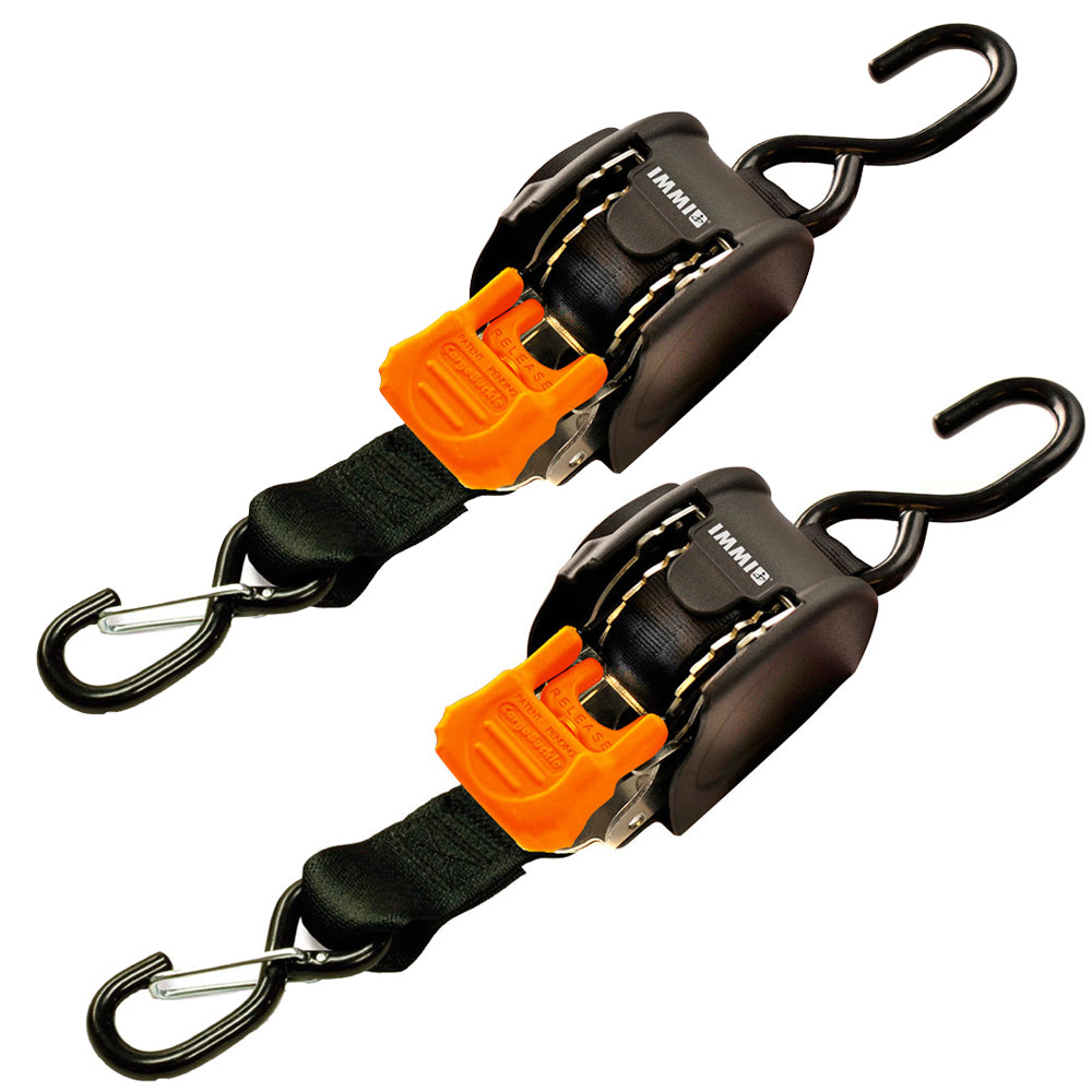 CargoBuckle F111640 Mini G3 Retractable Tie-Down w/ Dual S-Hooks 1" x 72" - Pair