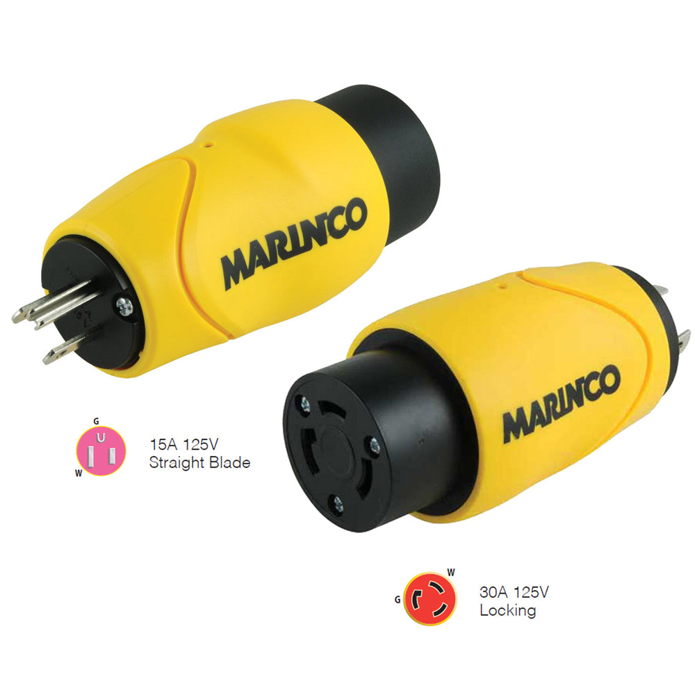 Marinco S15-30 Straight Adapter 15Amp Straight Male to 30Amp Locking Female Connector
