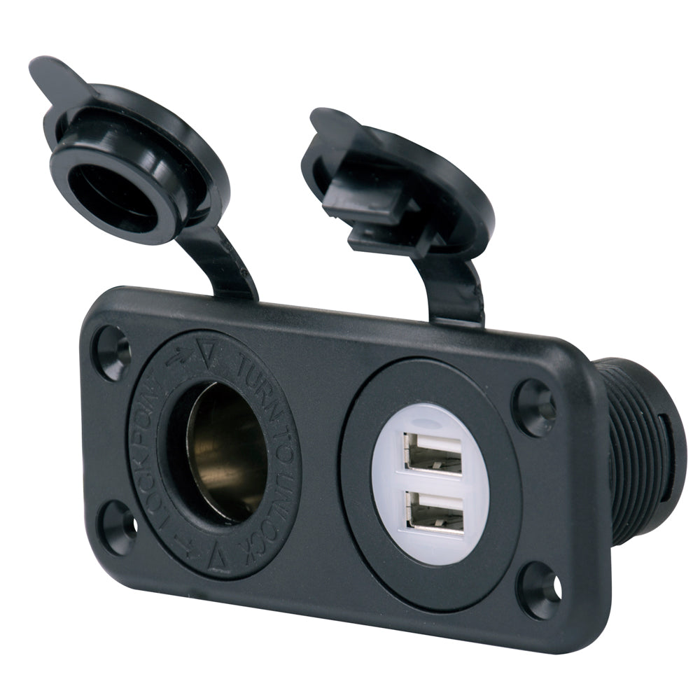 Marinco 12VCOMBO SeaLink Deluxe Dual USB Charger & 12V Receptacle