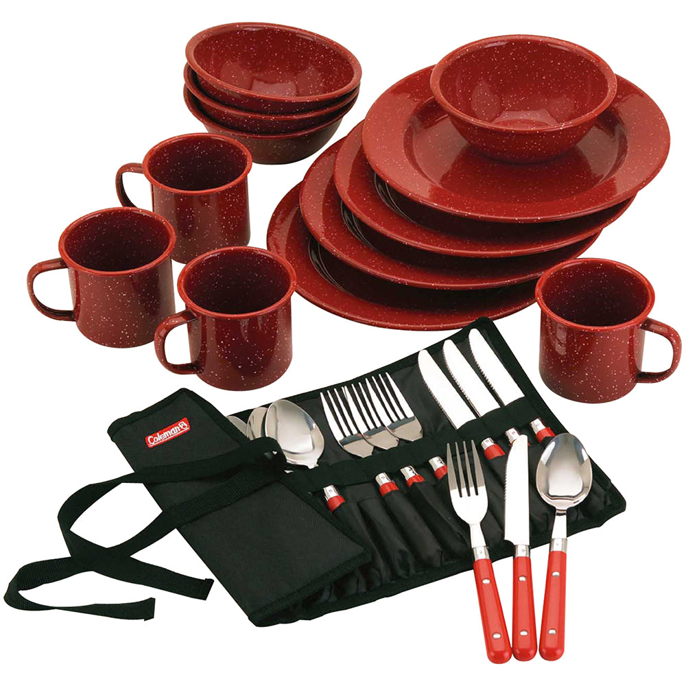 Coleman 2000016407 24-Piece Speckled Enamelware Cook Set - Red