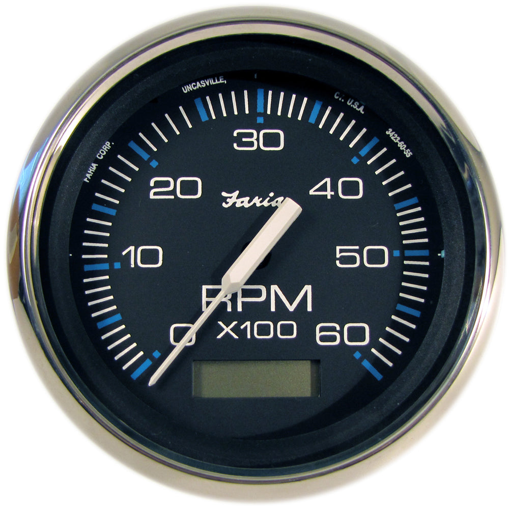 Faria 33732 Chesapeake Black 4" Tachometer w/Hourmeter - 6000 RPM (Gas) (Inboard)