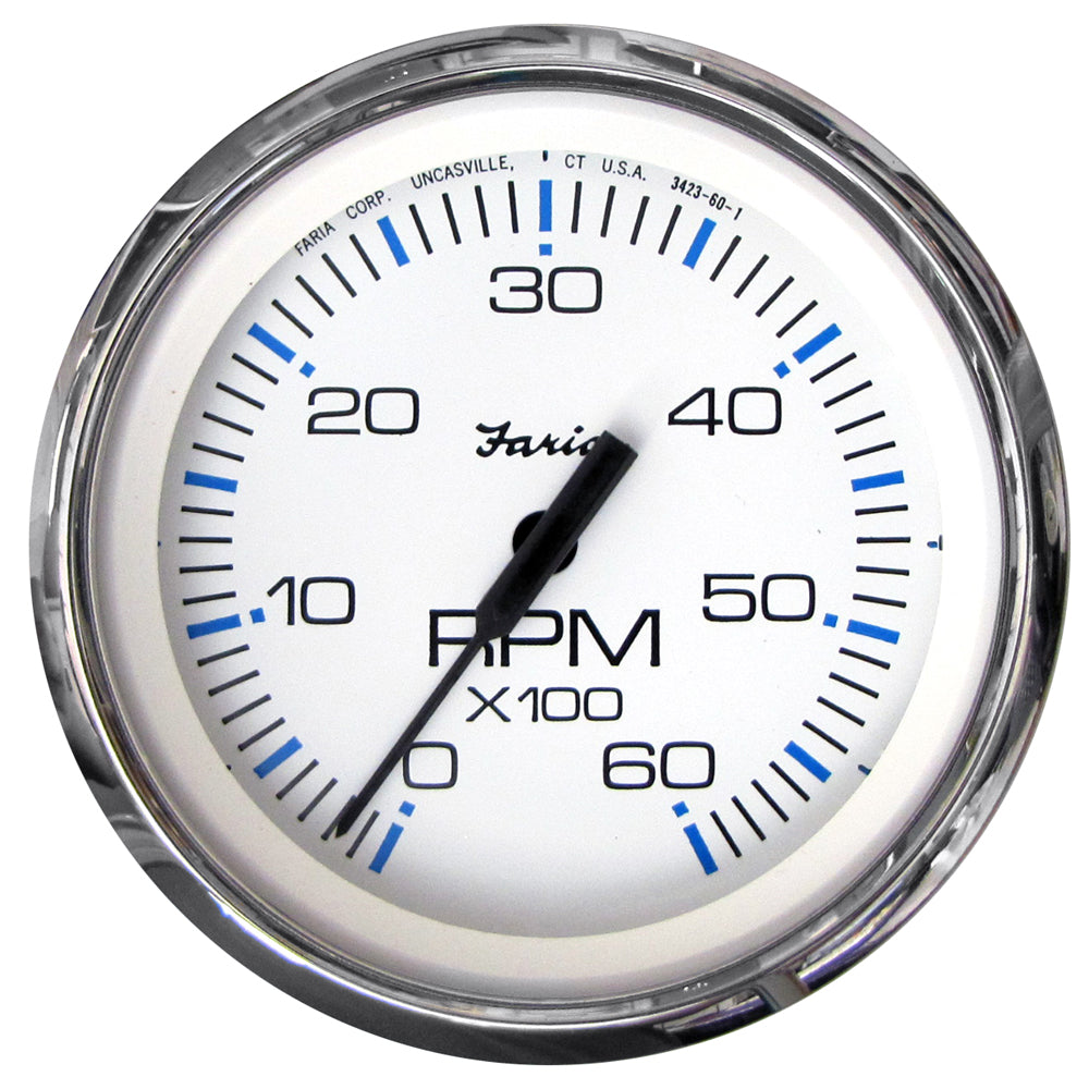 Faria 33807 Chesapeake White SS 4" Tachometer - 6000 RPM (Gas) (Inboard I/O)