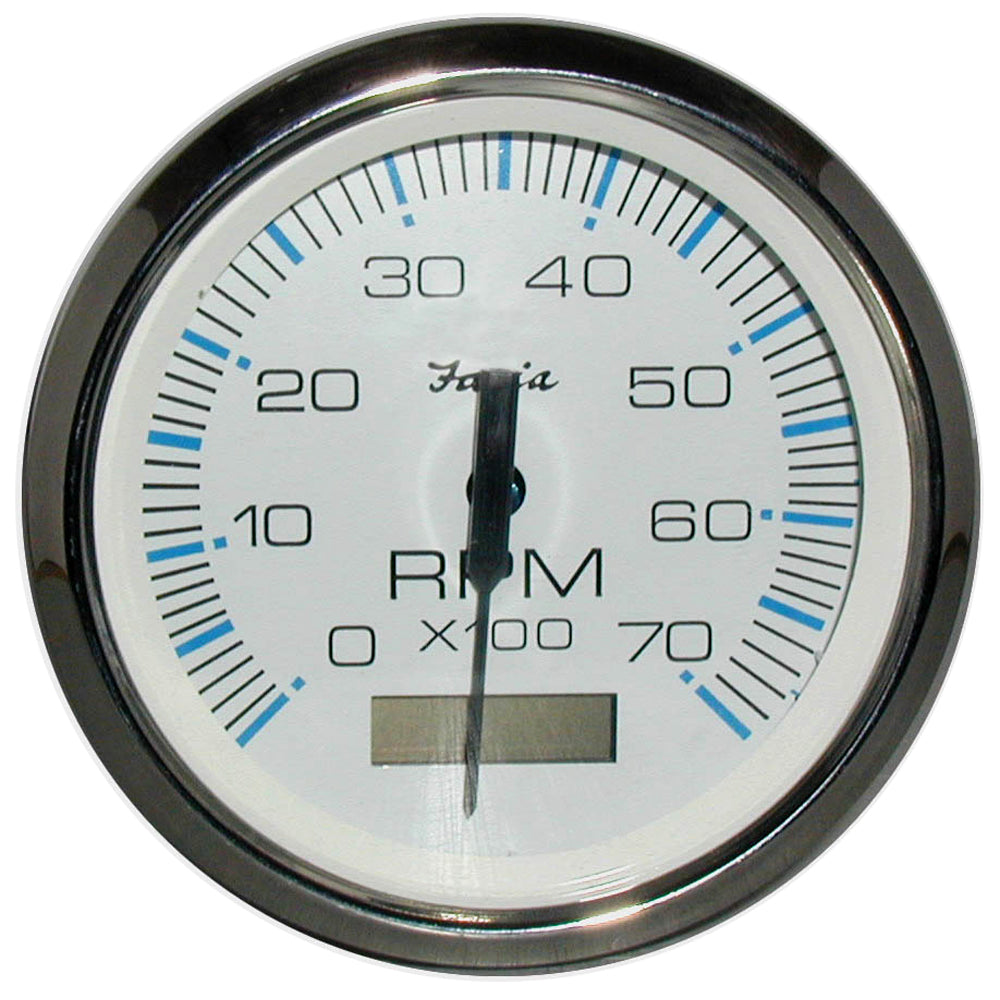 Faria 33840 Chesapeake White SS 4" Tachometer w/Hourmeter - 7000 RPM (Gas) (Outboard)
