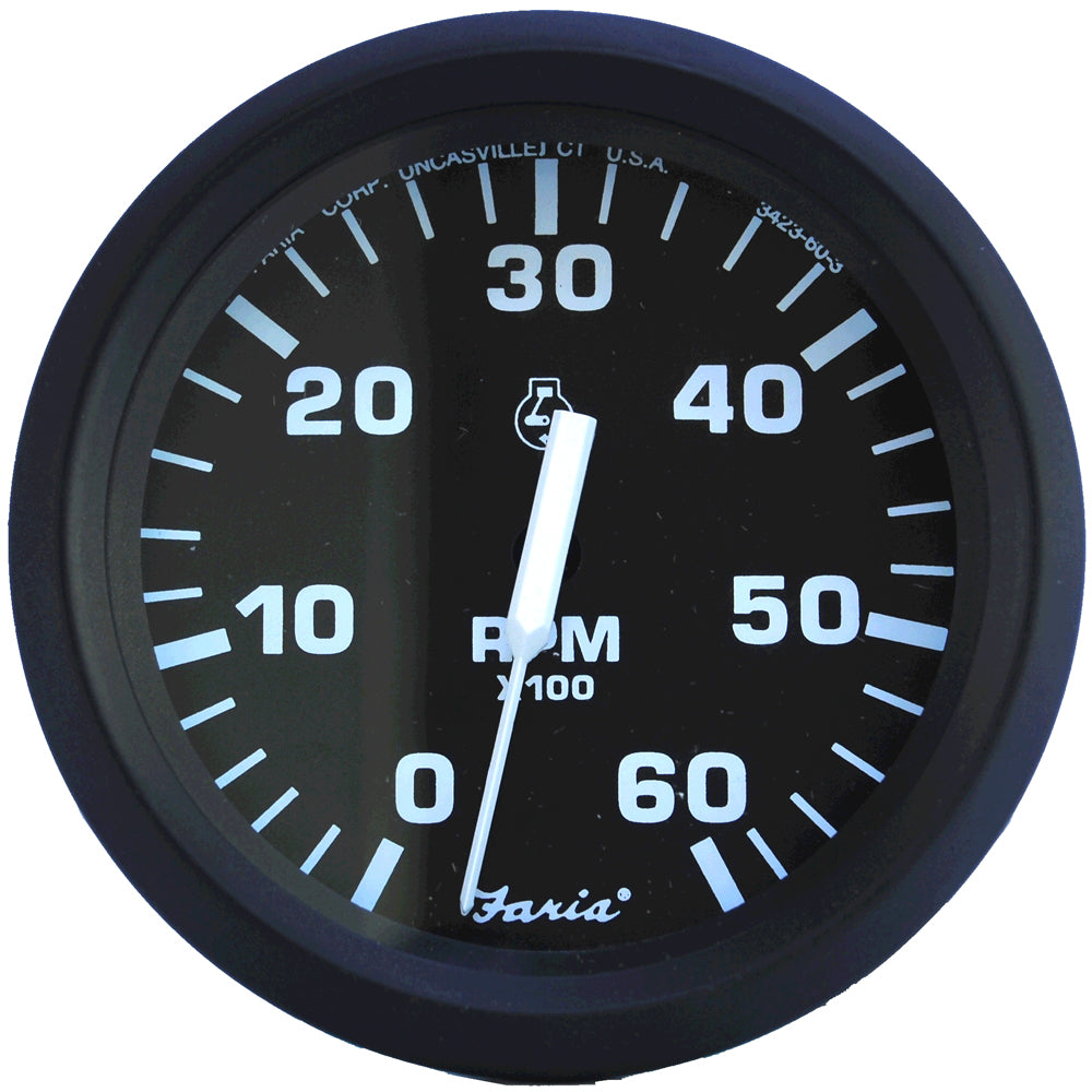 Faria 32804 Euro Black 4" Tachometer - 6,000 RPM (Gas - Inboard & I/O)