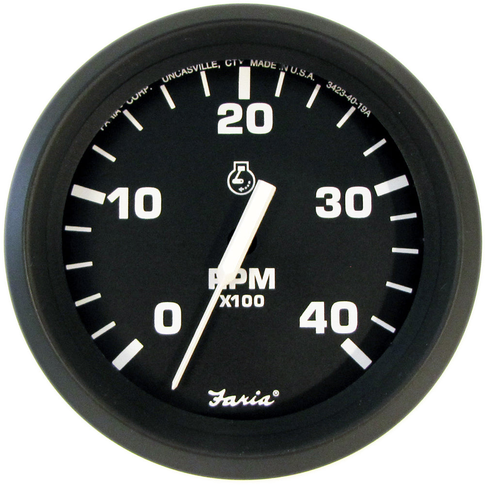 Faria 32842 Euro Black 4" Tachometer - 4000 RPM (Diesel) (Mechanical Takeoff)