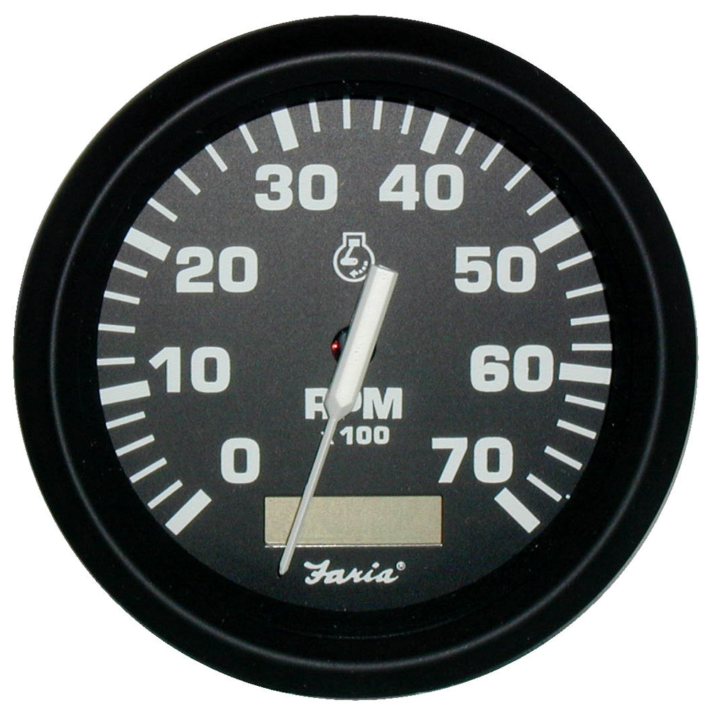 Faria 32840 Euro Black 4" Tachometer w/Hourmeter - 7,000 RPM (Gas - Outboard)