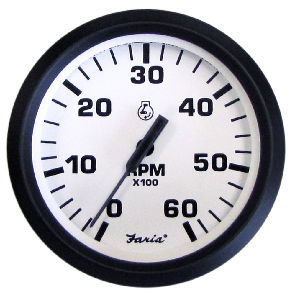 Faria 32904 Euro White 4" Tachometer - 6000 RPM (Gas) (Inboard I/O)