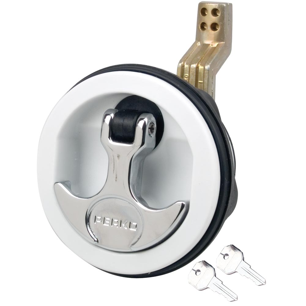 Perko 1091DP1WHT Surface Mount & Latch - White Body, Chrome Handle, Offset Cam Bar, 3/4" - 2-3/8"