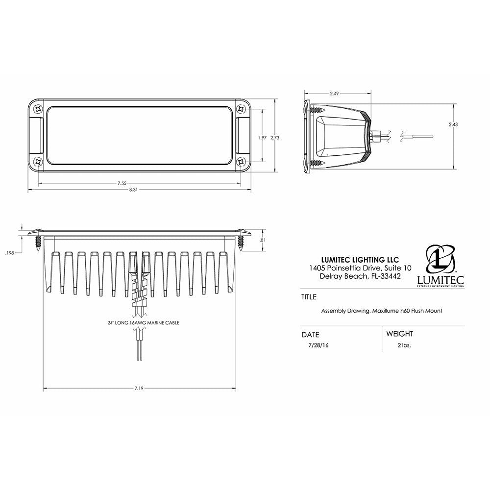 Lumitec 101336 Maxillumeh60 - Flush Mount Flood Light - White Housing - White Dimming