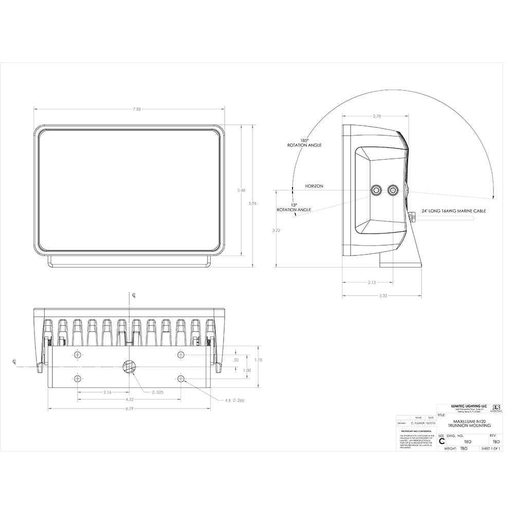 Lumitec 101346 Maxillume h120 - Trunnion Mount Flood Light - White Housing - White Dimming