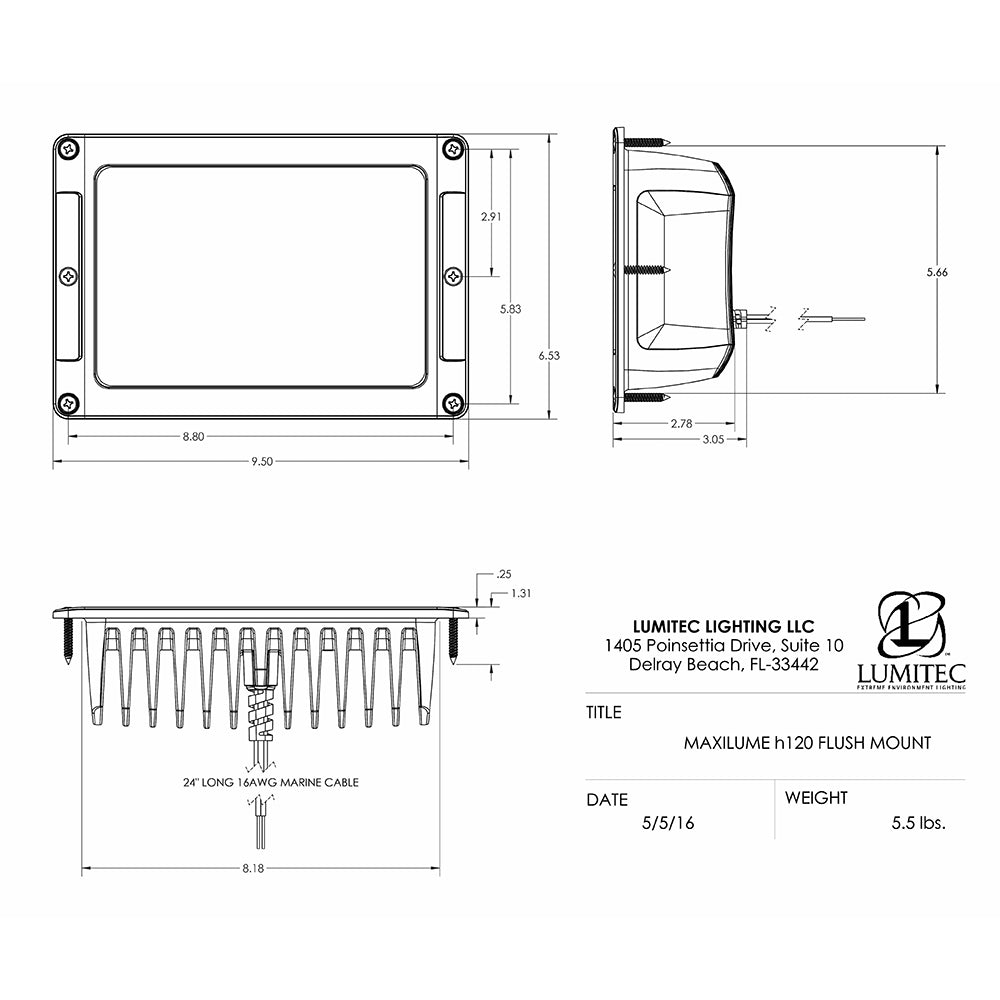 Lumitec 101348 Maxillume h120 - Flush Mount Flood Light - White Housing - White Dimming