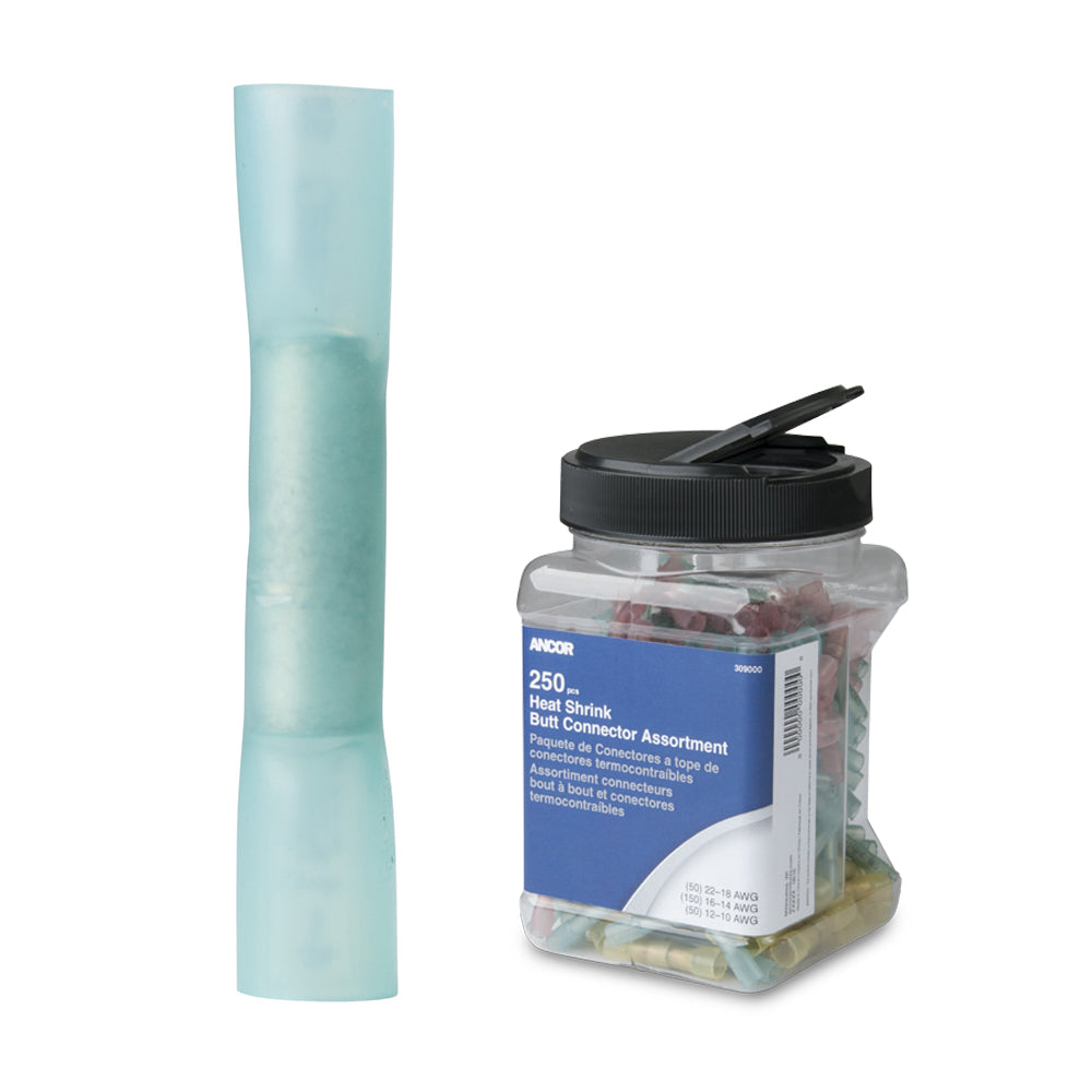 Ancor 309101 16-14 AWG Heat Shrink Butt Connector - 250-Pieces - Jar