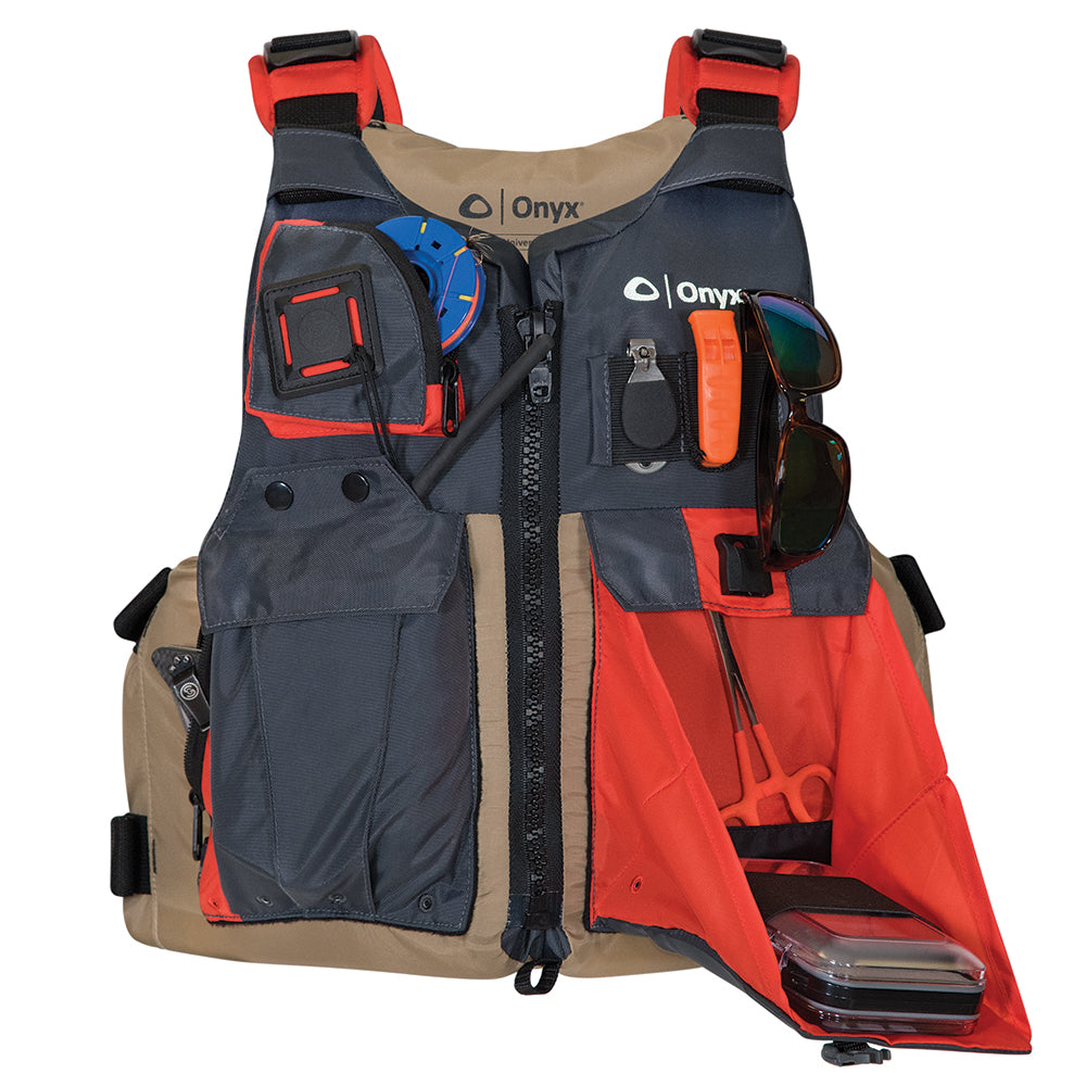 Onyx 121700-706-004-17 Kayak Fishing Vest - Adult Universal - Tan/Grey