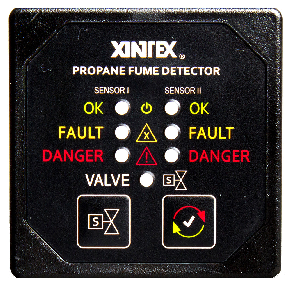 Fireboy-Xintex P-2BS-R Propane Fume Detector Alarm w/2 Plastic Sensors Solenoid Valve - Square Black Bezel Display