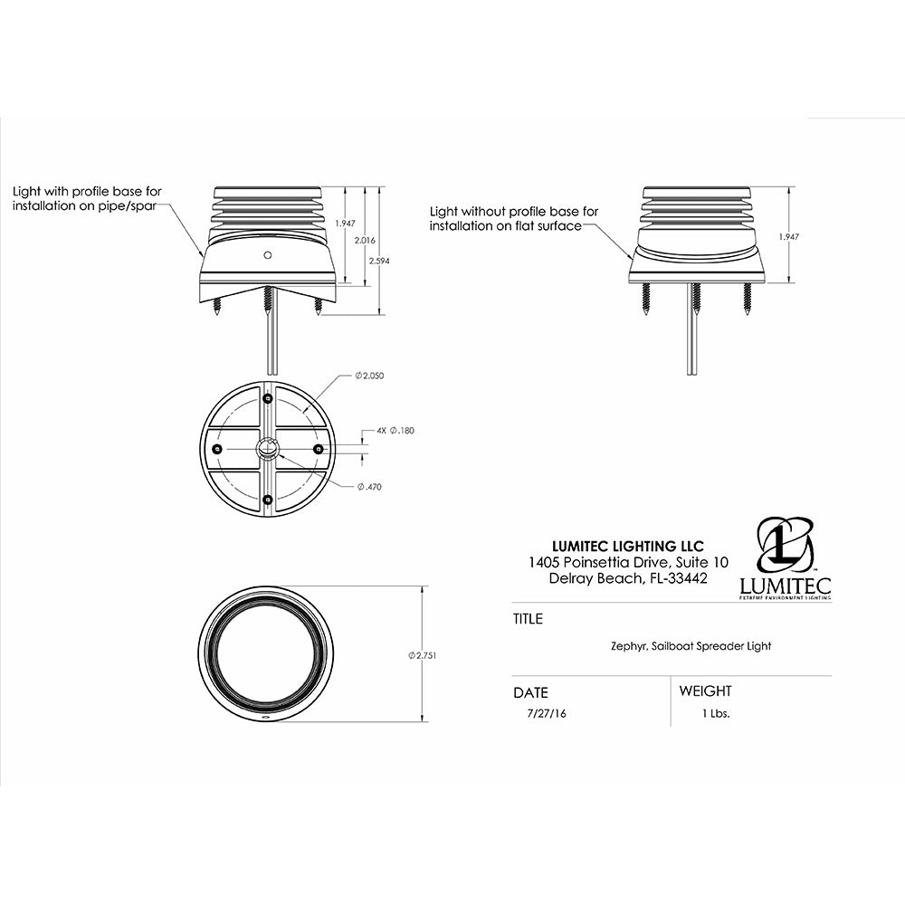 Lumitec 101325 Zephyr LED Spreader/Deck Light - Brushed White Base - White Non-Dimming