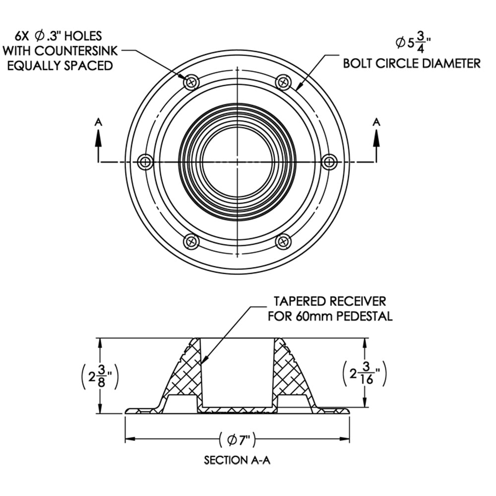 TACO Z10-4067BLY60MM Table Support - Surface Mount - Fits 2-3/8" Pedestals