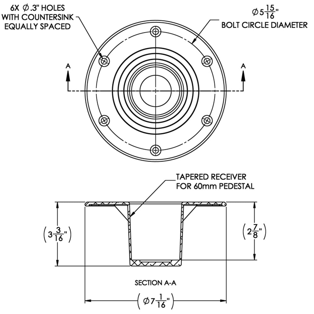 TACO Z10-4085BLY60MM Table Support - Flush Mount - Fits 2-3/8" Pedestals