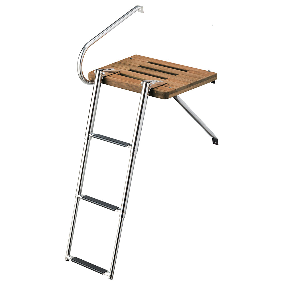 Whitecap 68902 Teak Swim Platform w/3-Step Telescoping Ladder f/Boats w/Outboard Motors