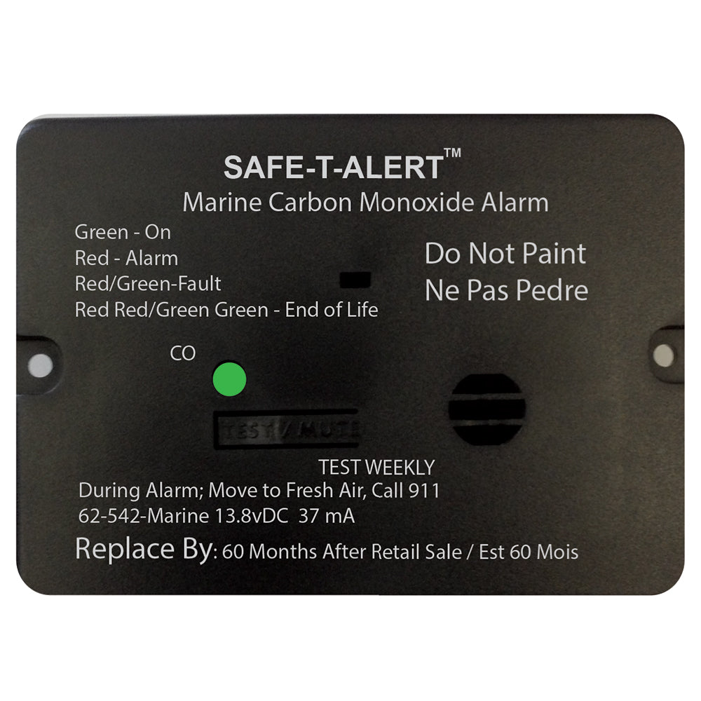 Safe-T-Alert 62-542-R-MARINE-BL 62 Series Carbon Monoxide Alarm w/Relay - 12V - 62-542-R-Marine - Flush Mount - Black