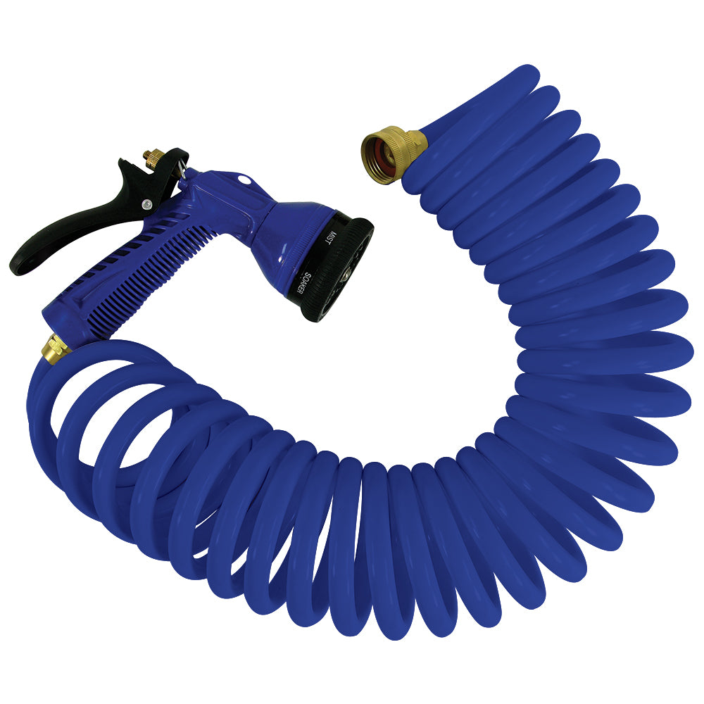 Whitecap P-0442B 50 Blue Coiled Hose w/Adjustable Nozzle