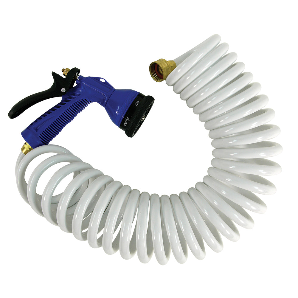 Whitecap P-0440 15 White Coiled Hose w/Adjustable Nozzle