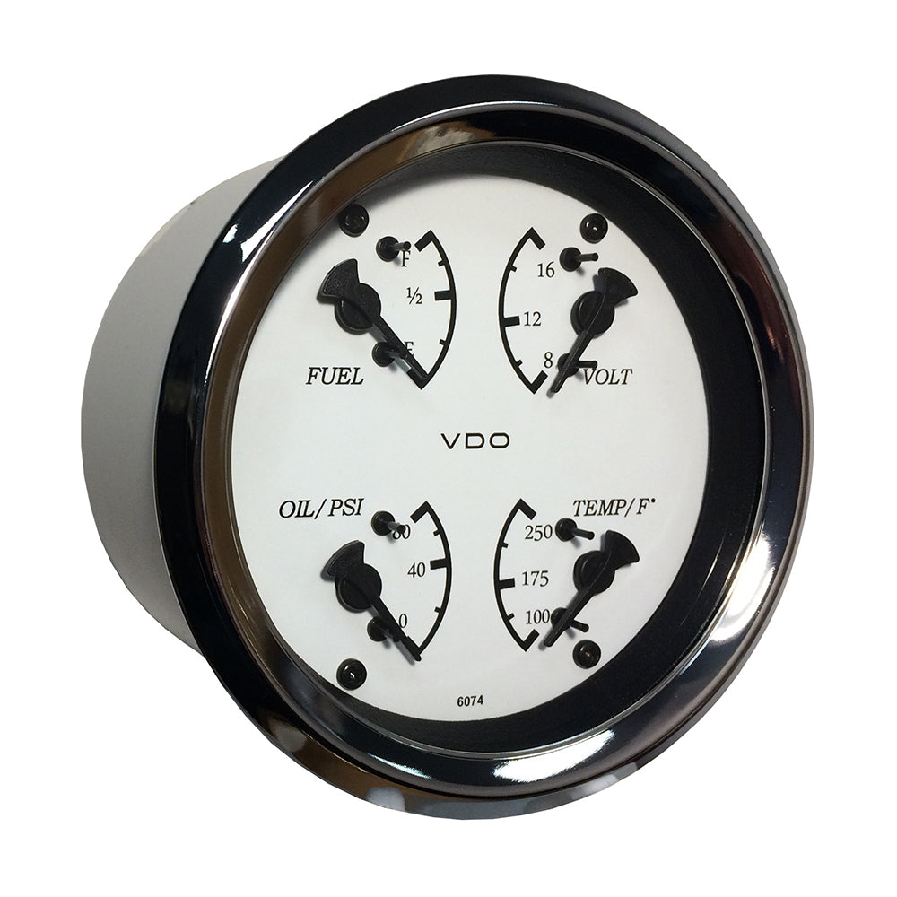 VDO 110-15800 Cockpit Marine 85mm (3-3/8") 4 in 1 Gauge - White Dial/Bezel