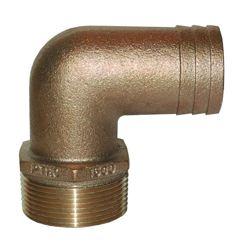 GROCO PTHC-1125 1-1/4" NPT x 1-1/8" ID Bronze 90 Degree Pipe to Hose Fitting Standard Flow Elbow
