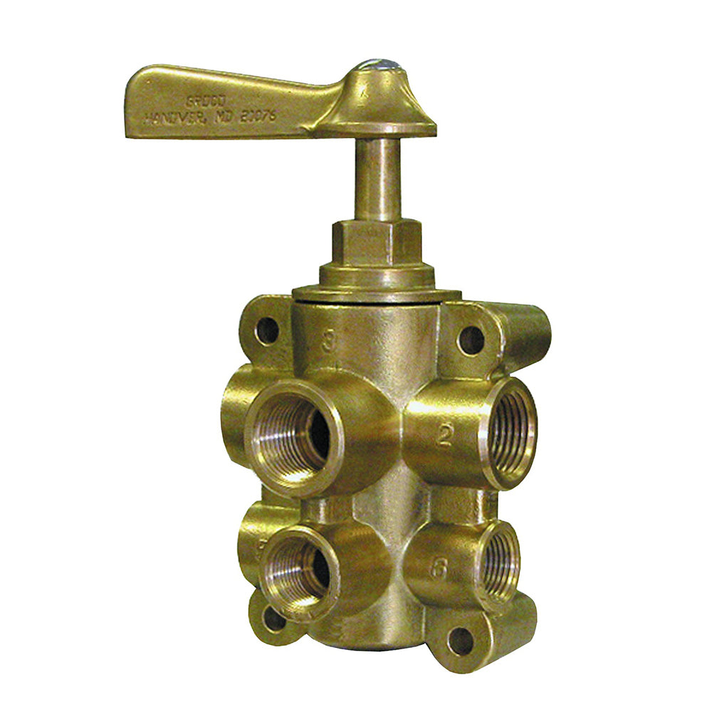 GROCO FV-65038 6-Port NPT Bronze Fuel Valve 1/2" Main - 3/8" Return