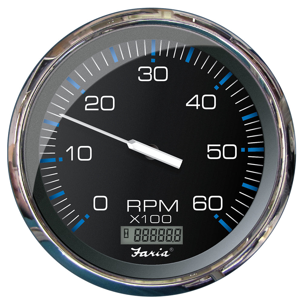 Faria 33763 Chesapeake Black 5" Tachometer w/Digital Hourmeter - 6000 RPM (Gas) (Inboard)
