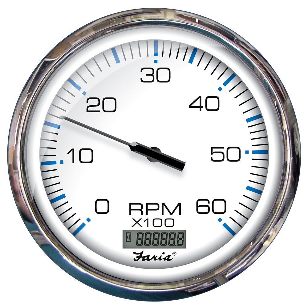 Faria 33863 Chesapeake White SS 5" Tachometer w/Digital Hourmeter - 6000 RPM (Gas) (Inboard)
