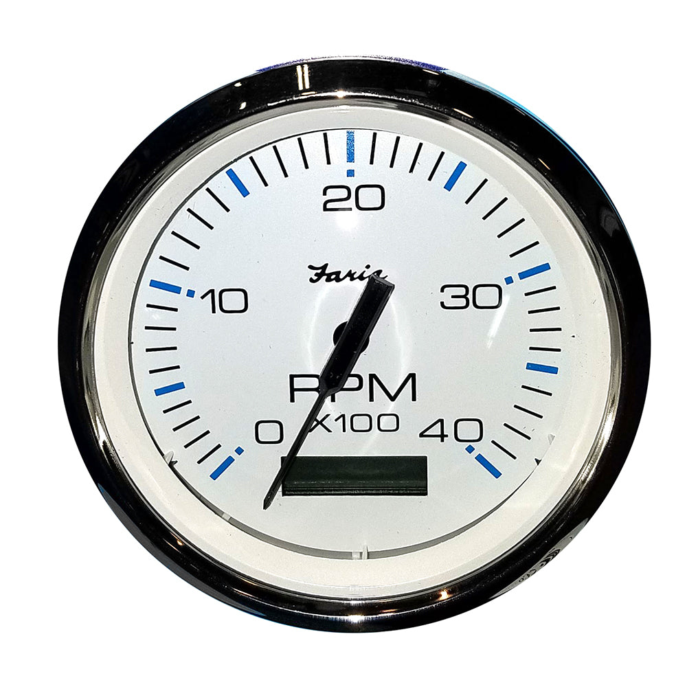 Faria 33834 Chesapeake White SS 4" Tachometer w/Hourmeter (4000 RPM) (Diesel) (Mech. Takeoff Var. Ratio Alt)