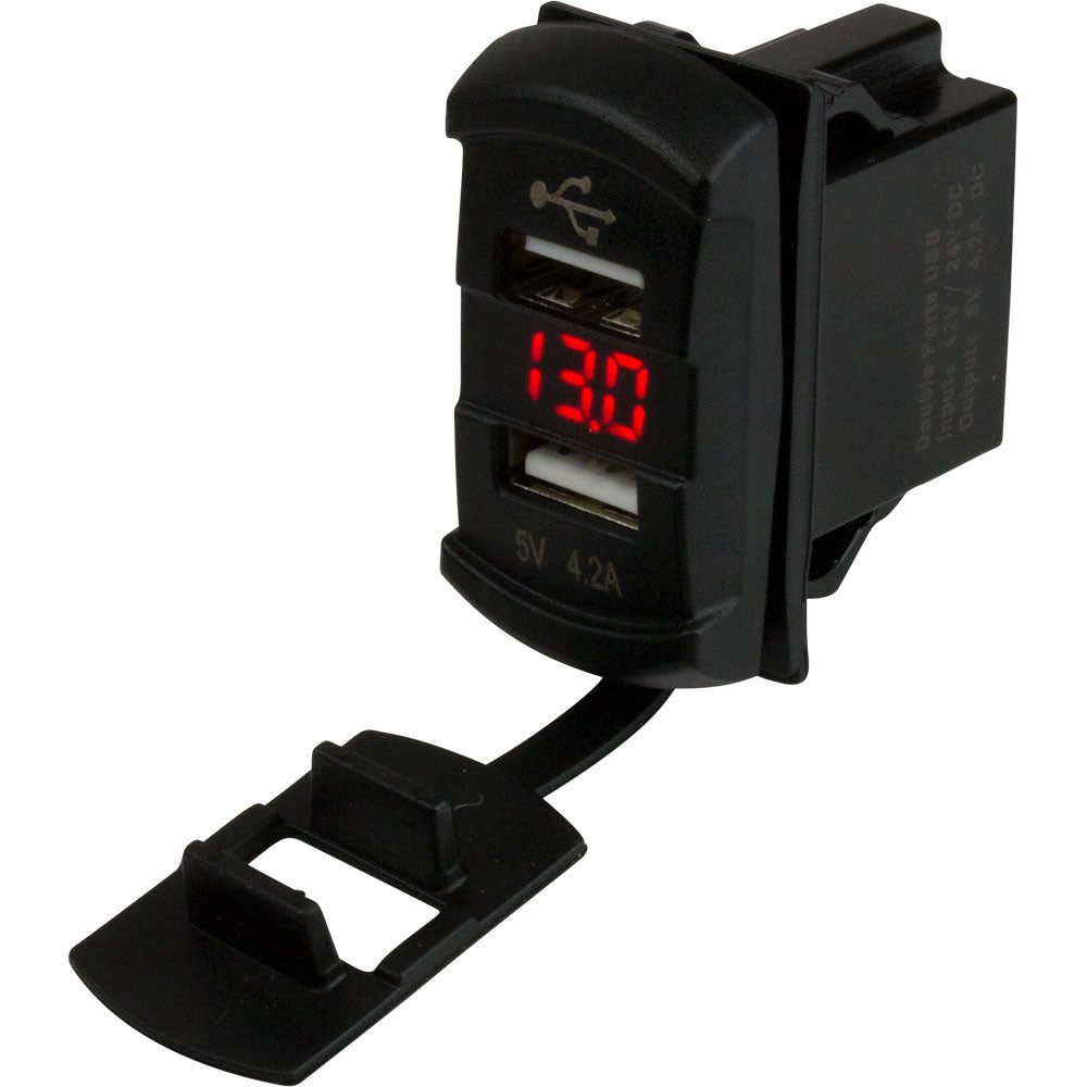 Sea-Dog 426527-1 Dual USB Rocker Switch Style Voltmeter w/Hidden Display