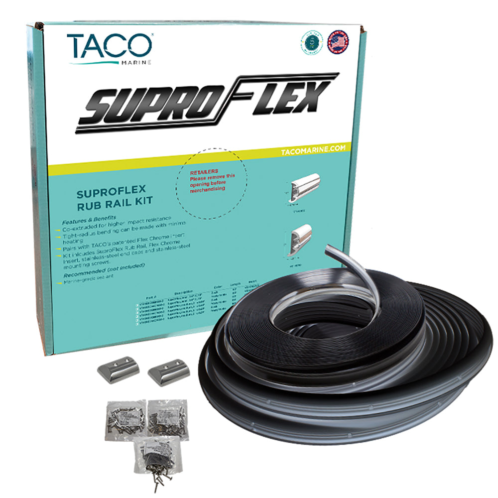 TACO V11-9960BBK60-2 SuproFlex Rub Rail Kit - Black w/Flex Chrome Insert - 1.6"H x .78"W x 60L