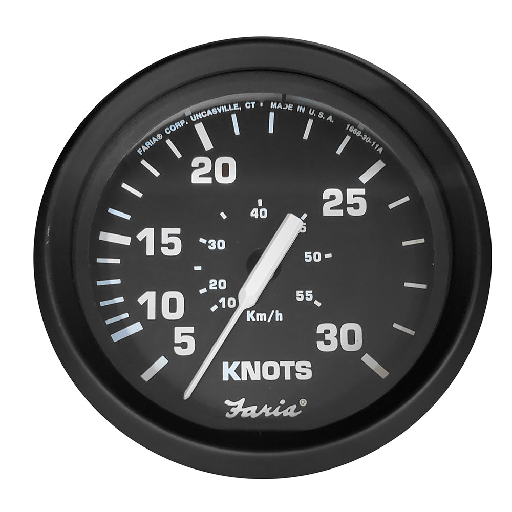 Faria 32809 Euro Black 4" Speedometer - 30 Knot (Pitot)