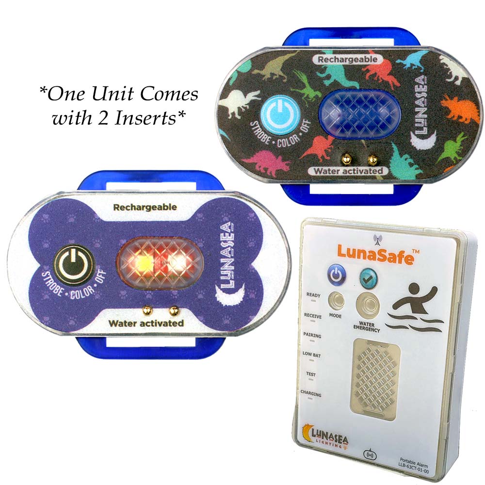 Lunasea LLB-63BB-F0-K2 Child/Pet Safety Water Activated Strobe Light w/RF Transmitter Portable Audio/Visual Receiver - Blue Case