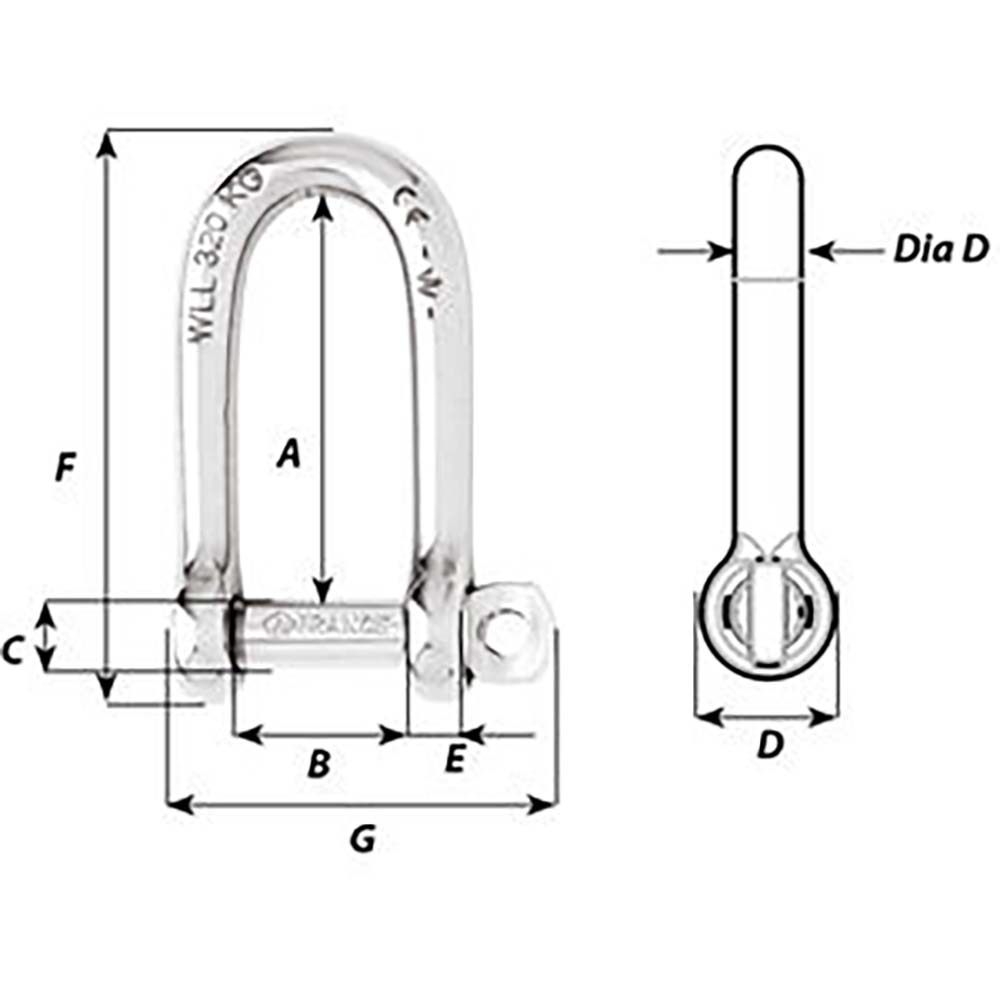 Wichard 1213W Self-Locking Long D Shackle - Diameter 6mm - 1/4"