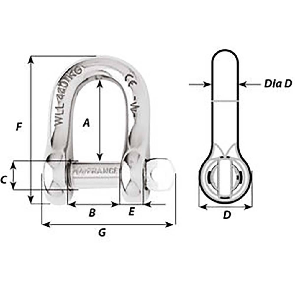 Wichard 1401W Captive Pin D Shackle - Diameter 4mm - 5/32"