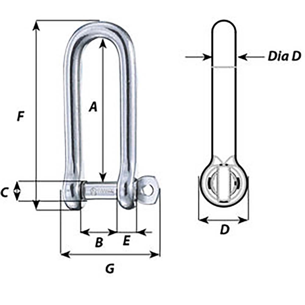 Wichard 1413W Captive Pin Long D Shackle - Diameter 6mm - 1/4"