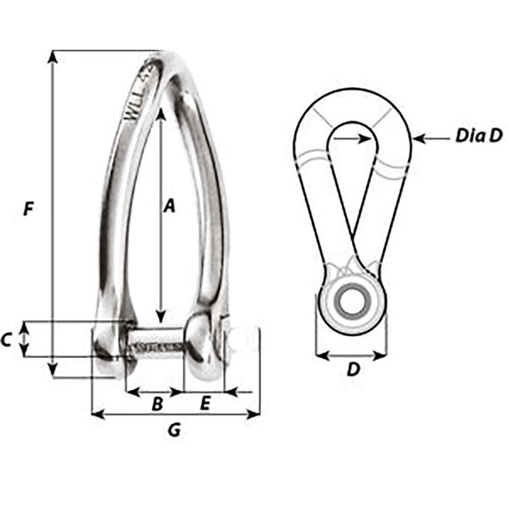 Wichard 1423W Captive Pin Twisted Shackle - Diameter 6mm - 1/4"