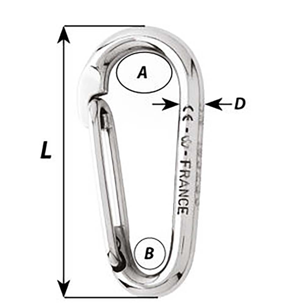 Wichard 2336W Symmetric Carbine Hook Without Eye - Length 100mm - 13/32"