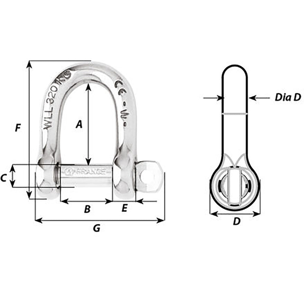 Wichard 1207W Not Self-Locking D Shackle - 14mm Diameter - 9/16"