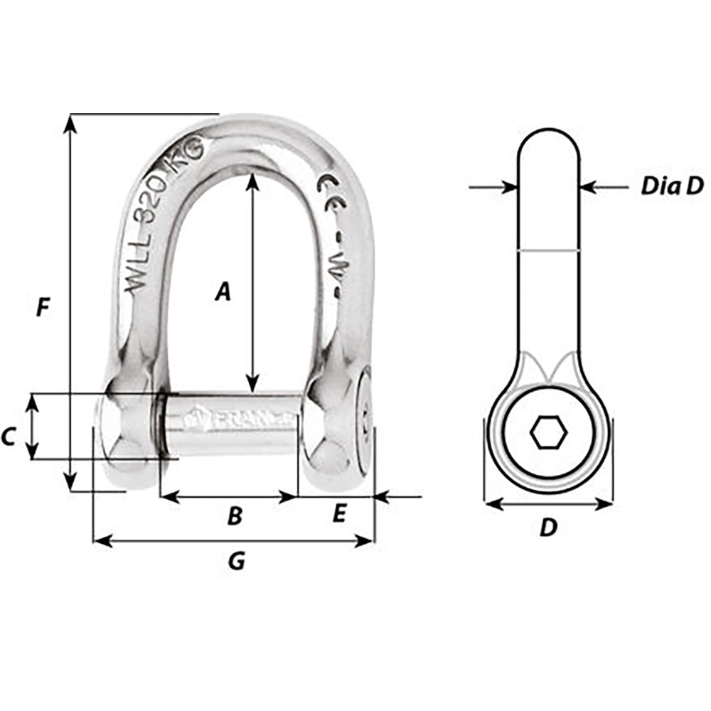 Wichard 1305W Self-Locking Allen Head Pin D Shackle - 10mm Diameter - 13/32"