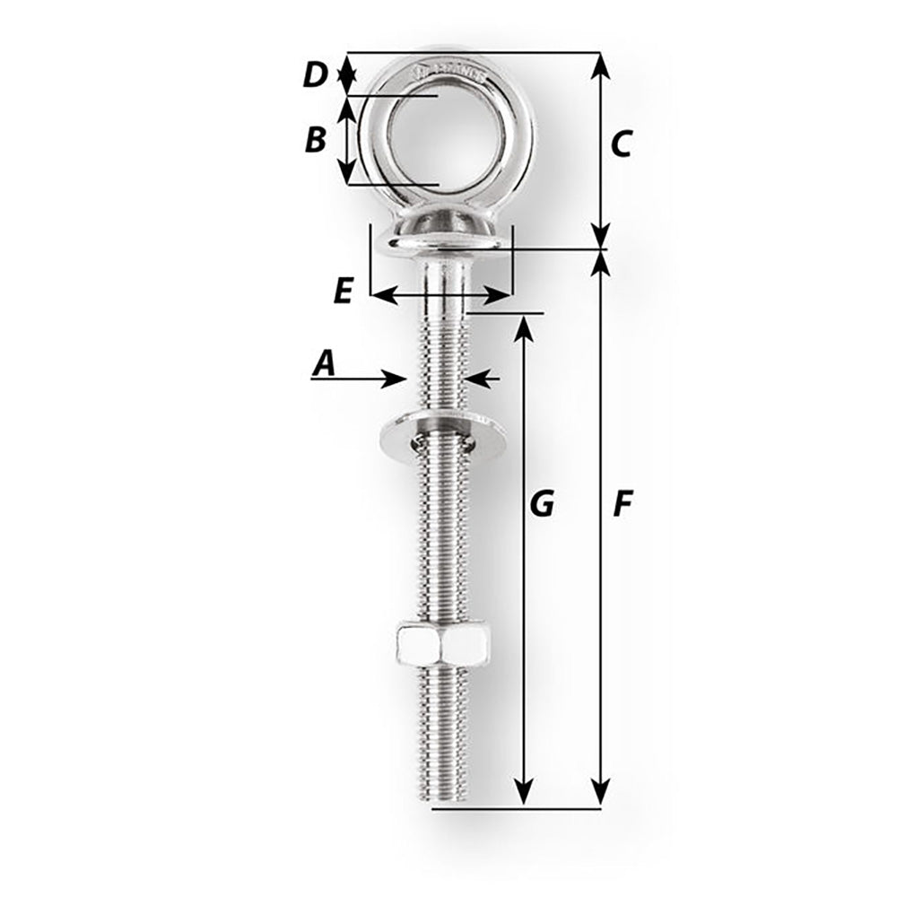 Wichard 6497W Eye Bolt - M12 x 175mm - Length 120mm
