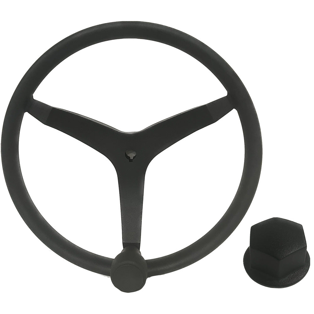 Uflex V46B KIT - V46 - 13.5" Stainless Steel Steering Wheel w/Speed Knob Chrome Nut - Black